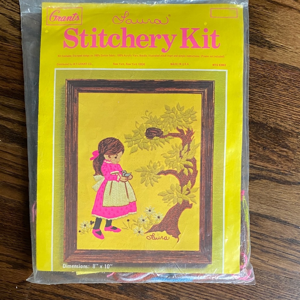 Vintage Laura Stitchery Kit - Yellow & Pink Embroidery Kit.